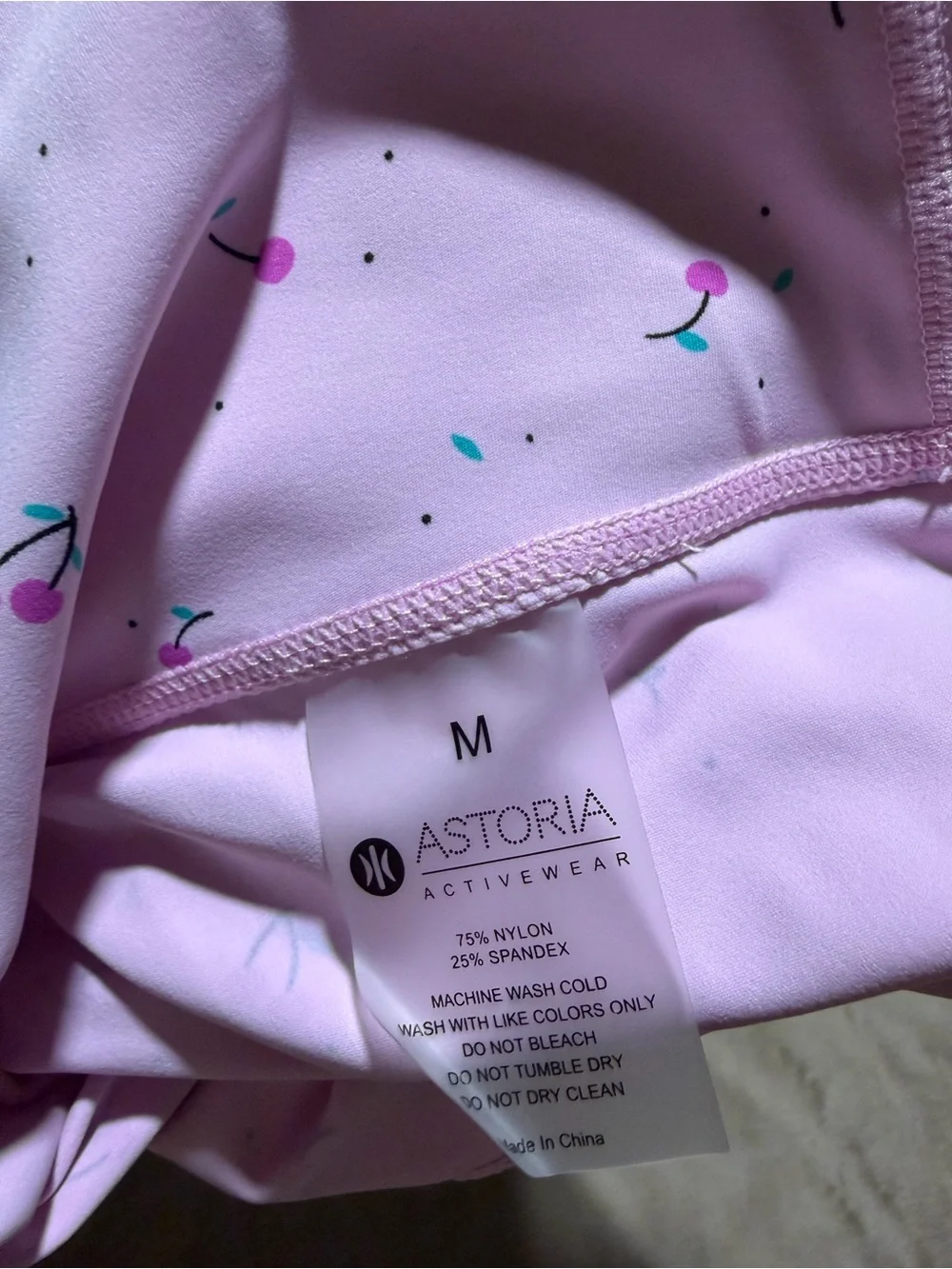 Astoria Light Pink w/ cherries matching Sports Bra & Shorts Activewear Set